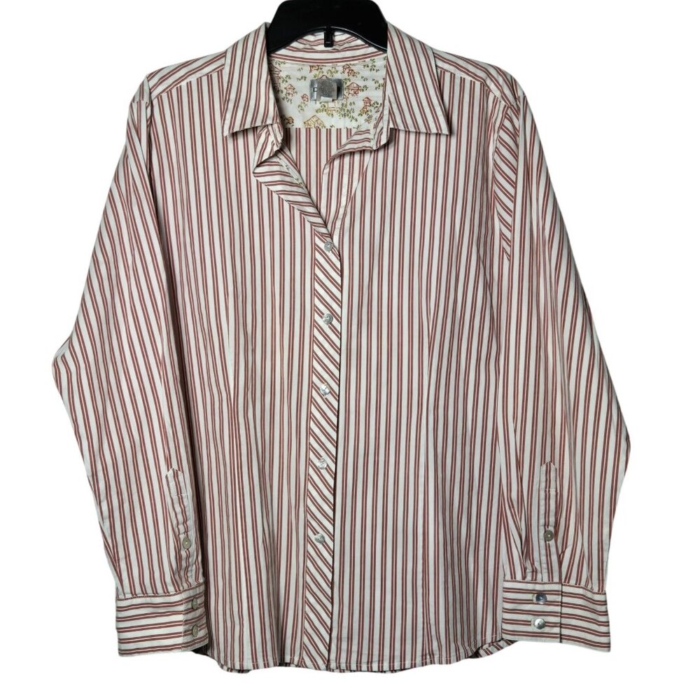 Chicos Womens Red Stripe Button Long Sleeve Top 3 XL Career Office Business